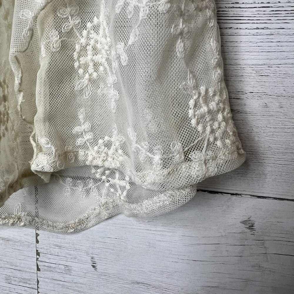 Adiva Top Womens Size Small Ivory Lace Floral Mesh Flutter Sleeves Peplum Ruffle - Picture 5 of 16